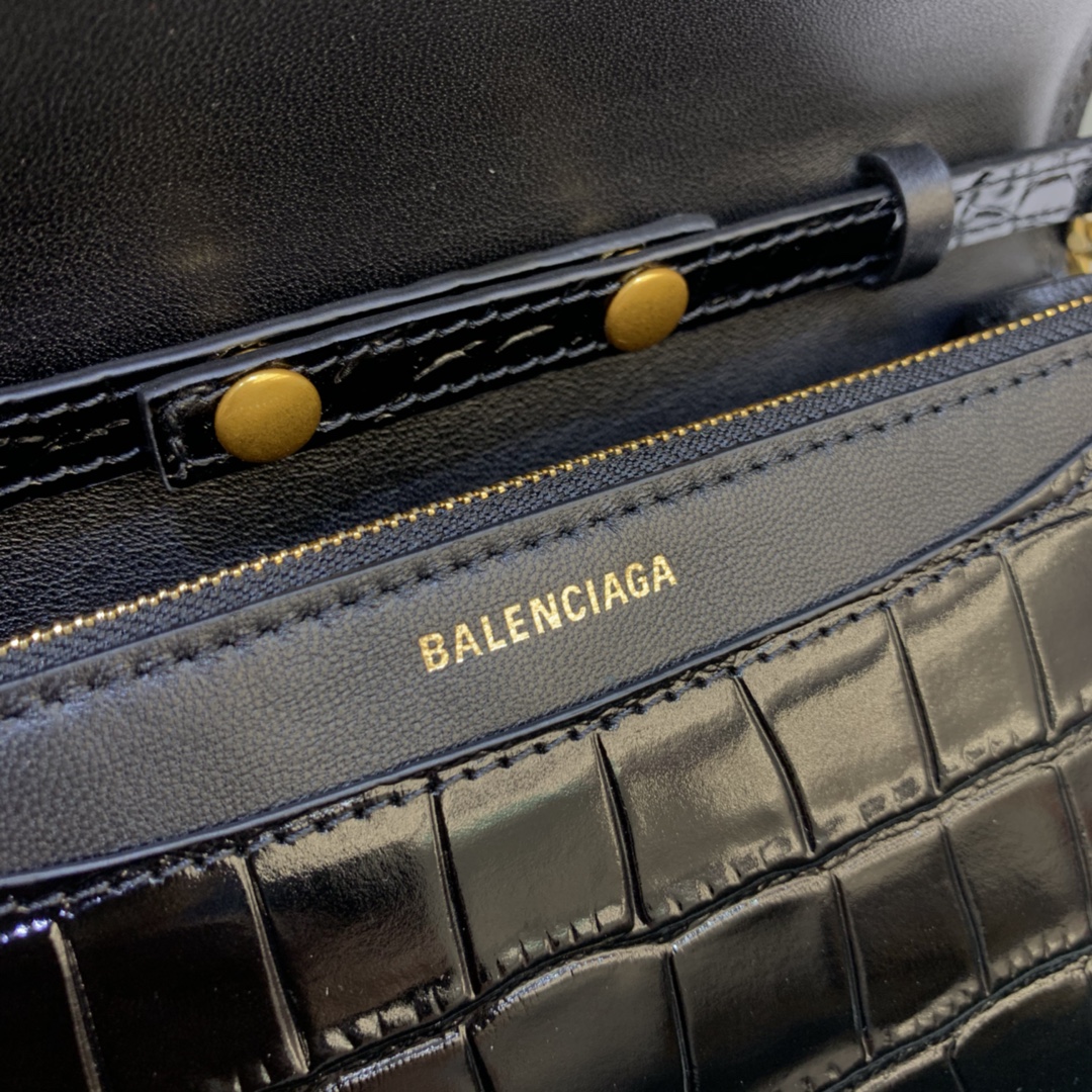 Balenciaga Small Woc Wallet With Chain Crocodile Embossed Shoulder Bag Black